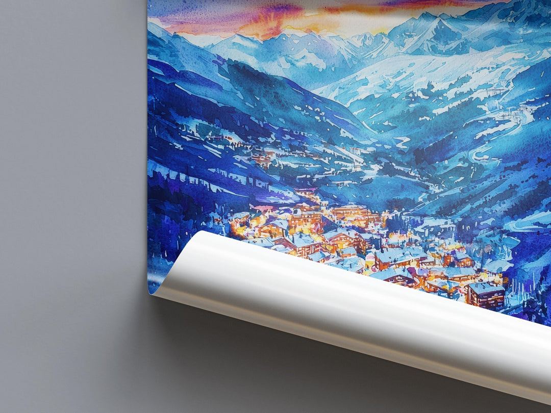 Alpe d'Huez Watercolor Poster Wall Art Alpe d'Huez Wall Hanging Home Décor Alpe d'Huez Gift Art Lovers France Wall Art