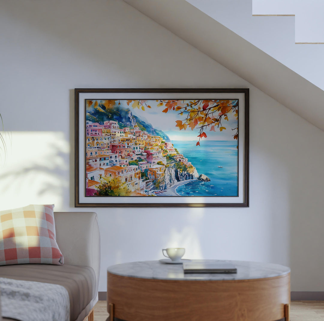 Positano Watercolor Poster Landscape Wall Art Positano Wall Hanging Home Décor Positano Gift Art Lovers Italy Wall Art