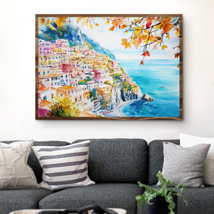 Positano Watercolor Poster Landscape Wall Art Positano Wall Hanging Home Décor Positano Gift Art Lovers Italy Wall Art