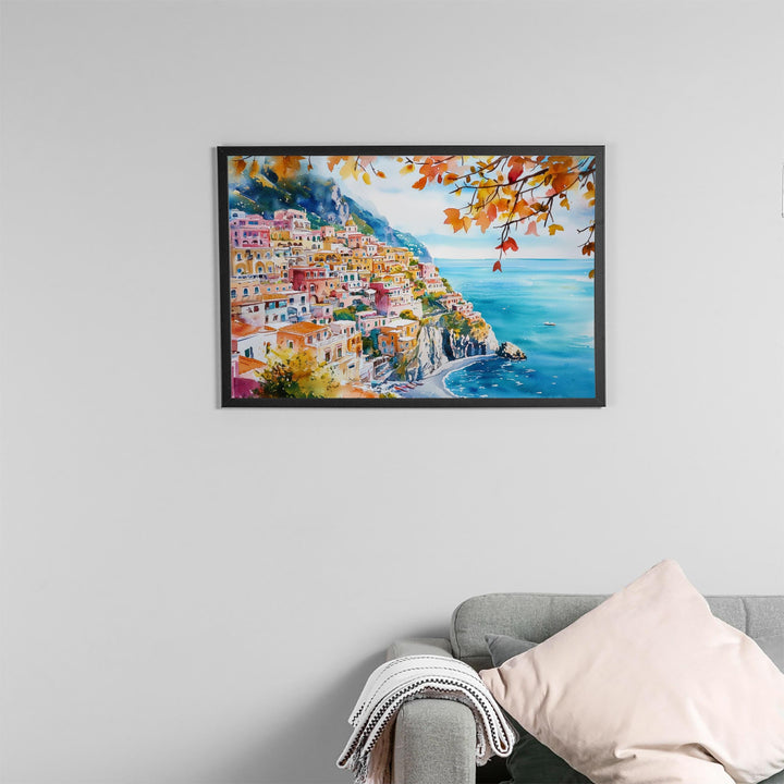 Positano Watercolor Poster Landscape Wall Art Positano Wall Hanging Home Décor Positano Gift Art Lovers Italy Wall Art