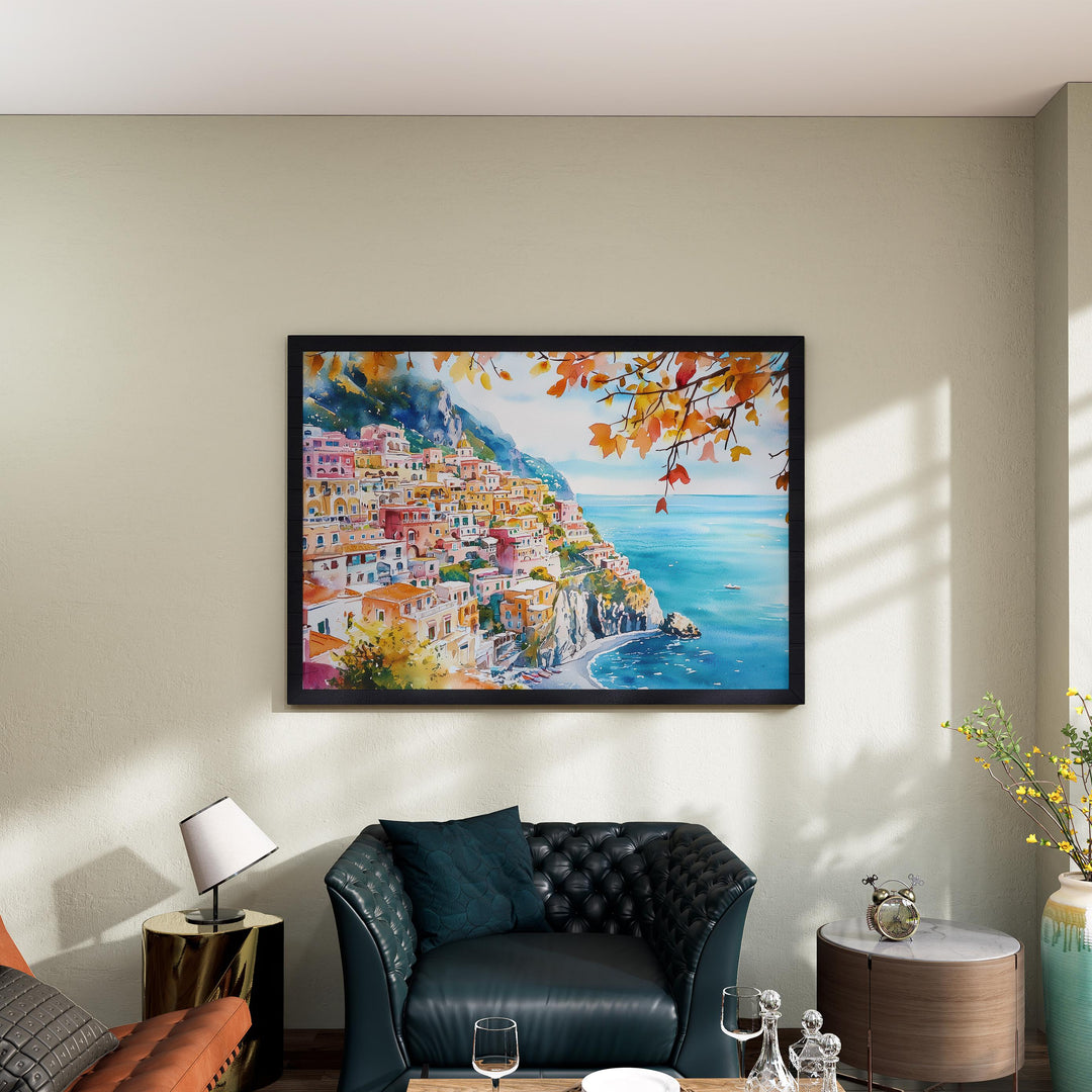 Positano Watercolor Poster Landscape Wall Art Positano Wall Hanging Home Décor Positano Gift Art Lovers Italy Wall Art