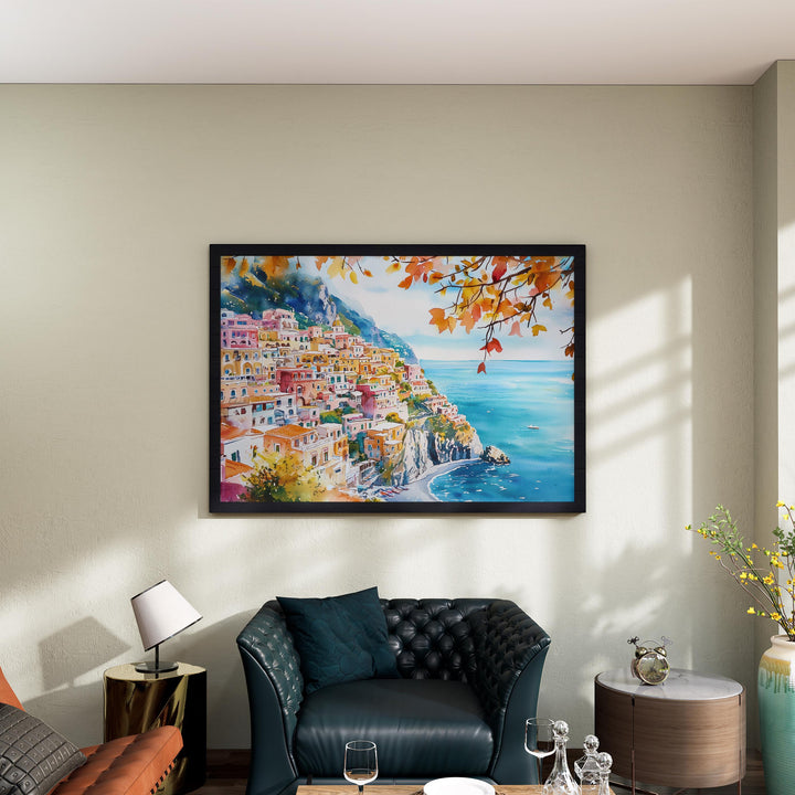 Positano Watercolor Poster Landscape Wall Art Positano Wall Hanging Home Décor Positano Gift Art Lovers Italy Wall Art