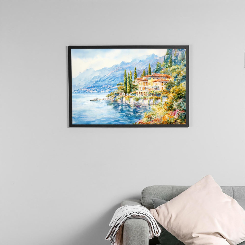 Lake Como Watercolor Poster Landscape Wall Art Lake Como Wall Hanging Home Décor Lake Como Gift Art Lovers Italy Wall Art