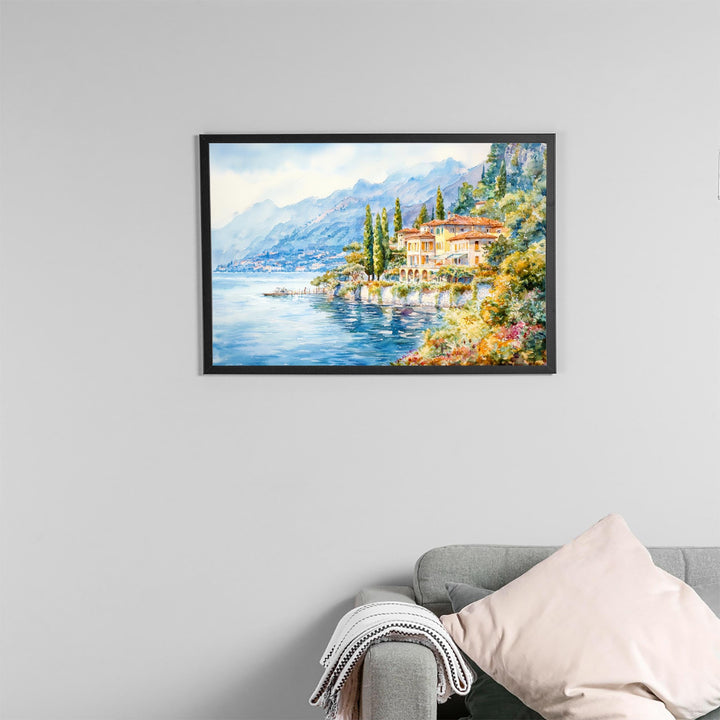 Lake Como Watercolor Poster Landscape Wall Art Lake Como Wall Hanging Home Décor Lake Como Gift Art Lovers Italy Wall Art