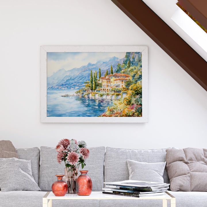 Lake Como Watercolor Poster Landscape Wall Art Lake Como Wall Hanging Home Décor Lake Como Gift Art Lovers Italy Wall Art