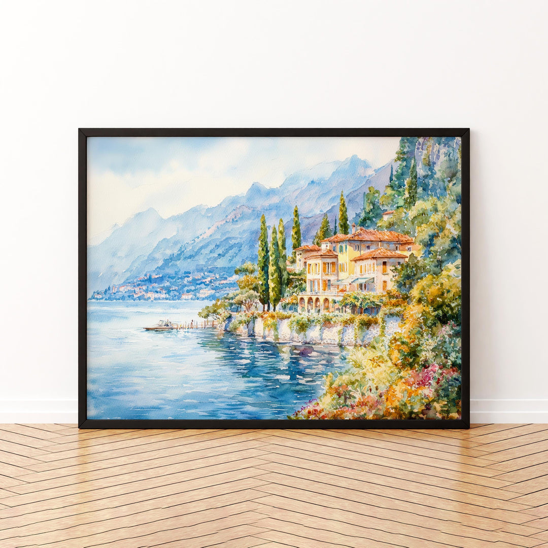 Lake Como Watercolor Poster Landscape Wall Art Lake Como Wall Hanging Home Décor Lake Como Gift Art Lovers Italy Wall Art