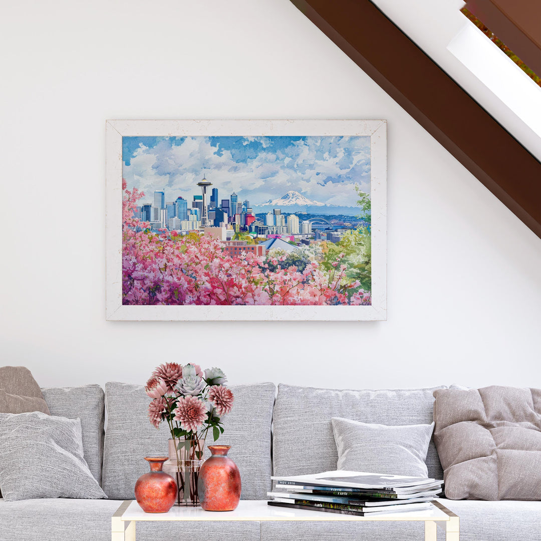 Seattle Watercolor Poster Landscape Wall Art Seattle Wall Hanging Home Décor Seattle Gift Art Lovers United States Wall Art