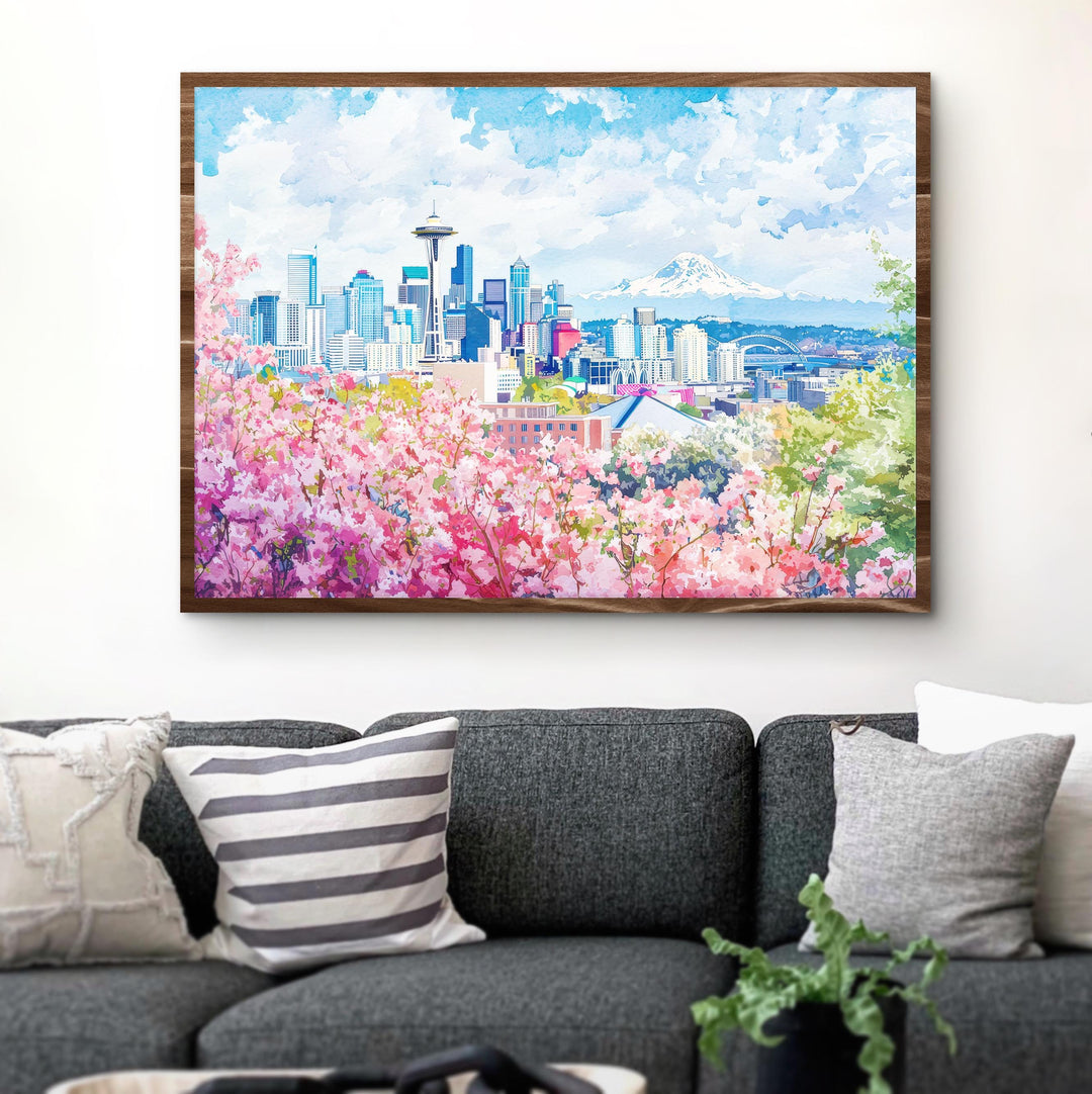 Seattle Watercolor Poster Landscape Wall Art Seattle Wall Hanging Home Décor Seattle Gift Art Lovers United States Wall Art