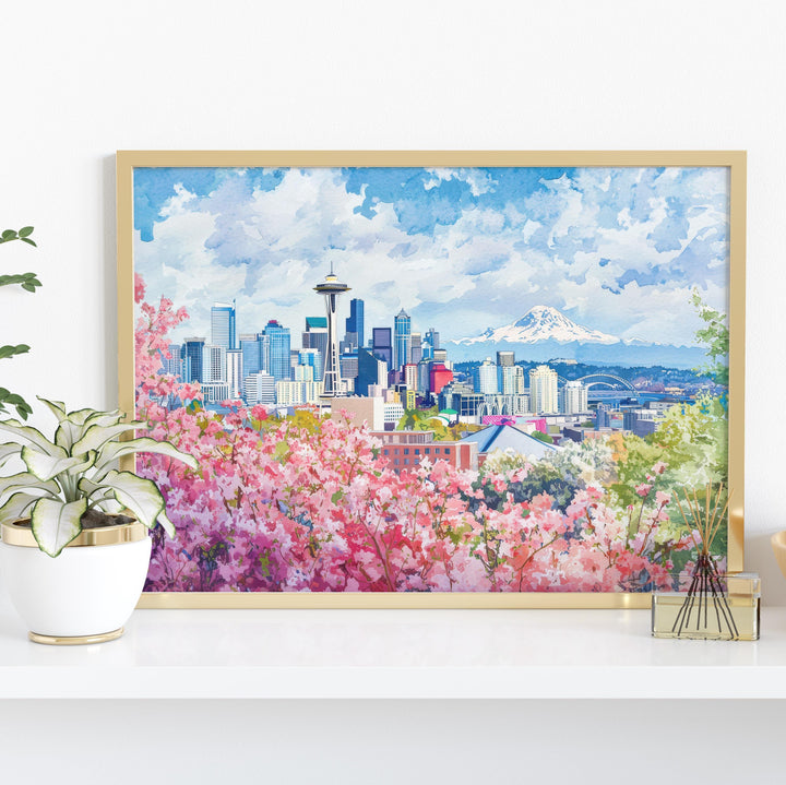 Seattle Watercolor Poster Landscape Wall Art Seattle Wall Hanging Home Décor Seattle Gift Art Lovers United States Wall Art
