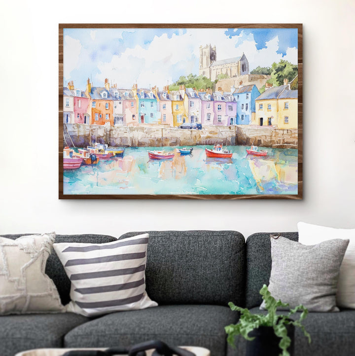 Tenby Watercolor Poster Coastal Town Wall Art Tenby Wall Hanging Home Décor Tenby Gift Art Lovers Wales Wall Art