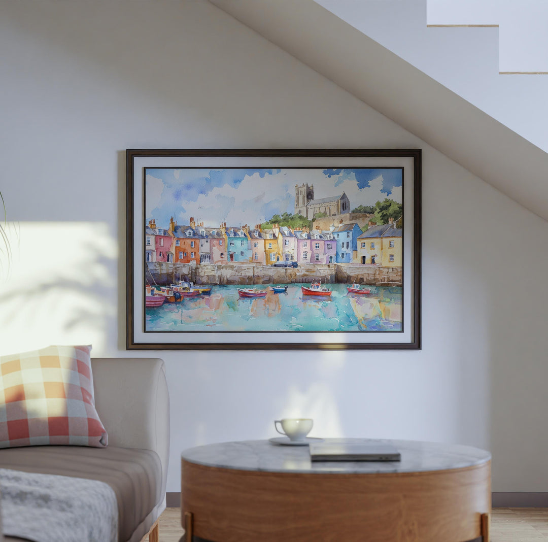 Tenby Watercolor Poster Coastal Town Wall Art Tenby Wall Hanging Home Décor Tenby Gift Art Lovers Wales Wall Art