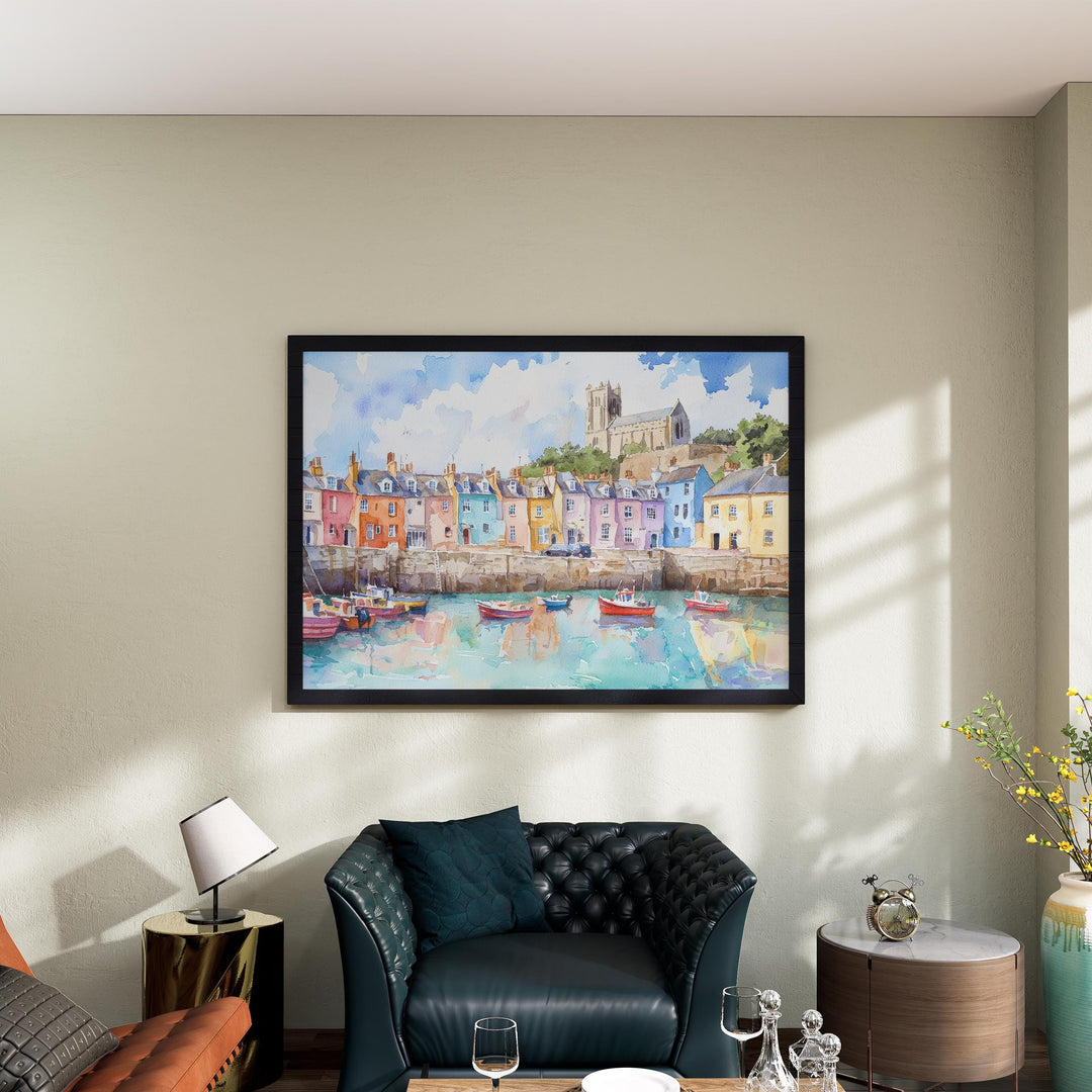 Tenby Watercolor Poster Coastal Town Wall Art Tenby Wall Hanging Home Décor Tenby Gift Art Lovers Wales Wall Art