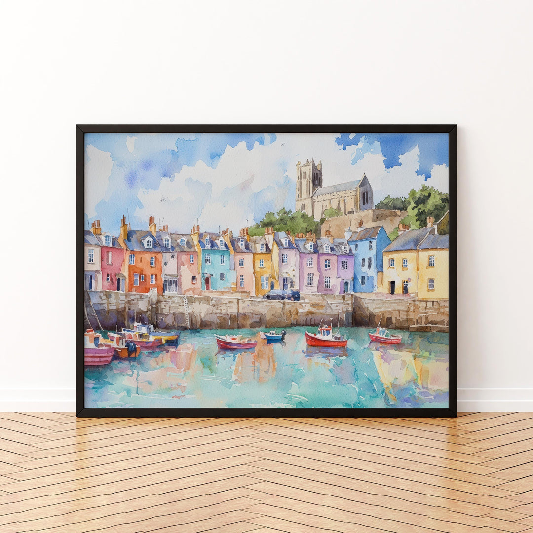 Tenby Watercolor Poster Coastal Town Wall Art Tenby Wall Hanging Home Décor Tenby Gift Art Lovers Wales Wall Art