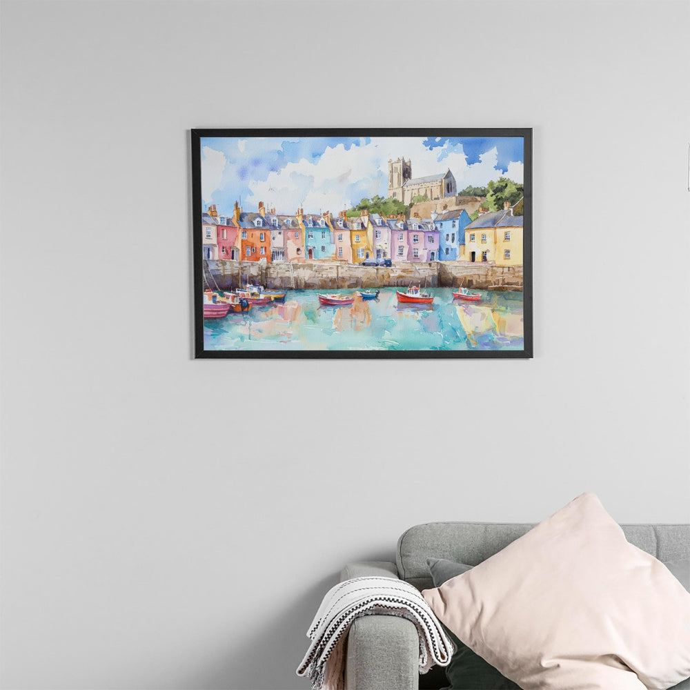 Tenby Watercolor Poster Coastal Town Wall Art Tenby Wall Hanging Home Décor Tenby Gift Art Lovers Wales Wall Art