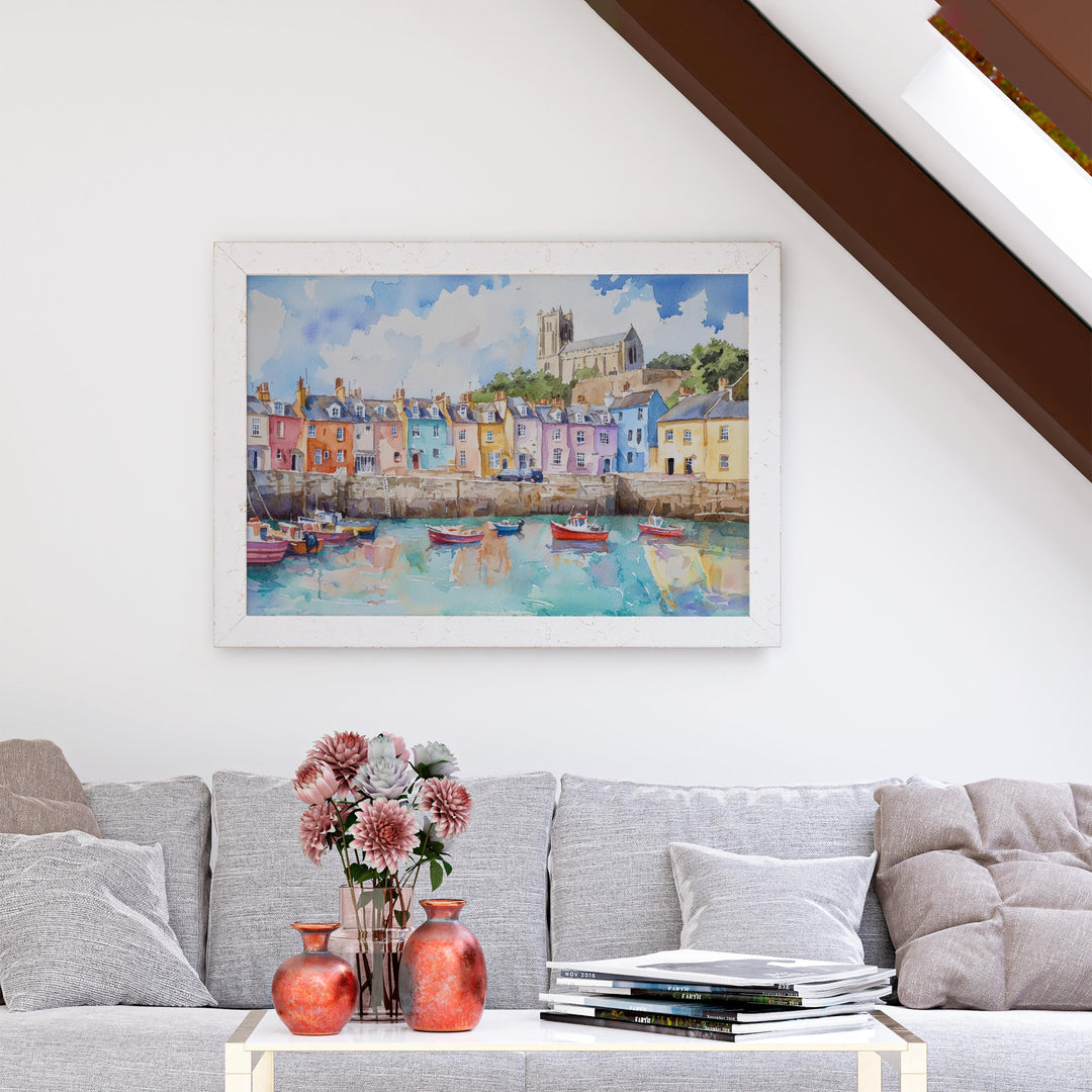 Tenby Watercolor Poster Coastal Town Wall Art Tenby Wall Hanging Home Décor Tenby Gift Art Lovers Wales Wall Art