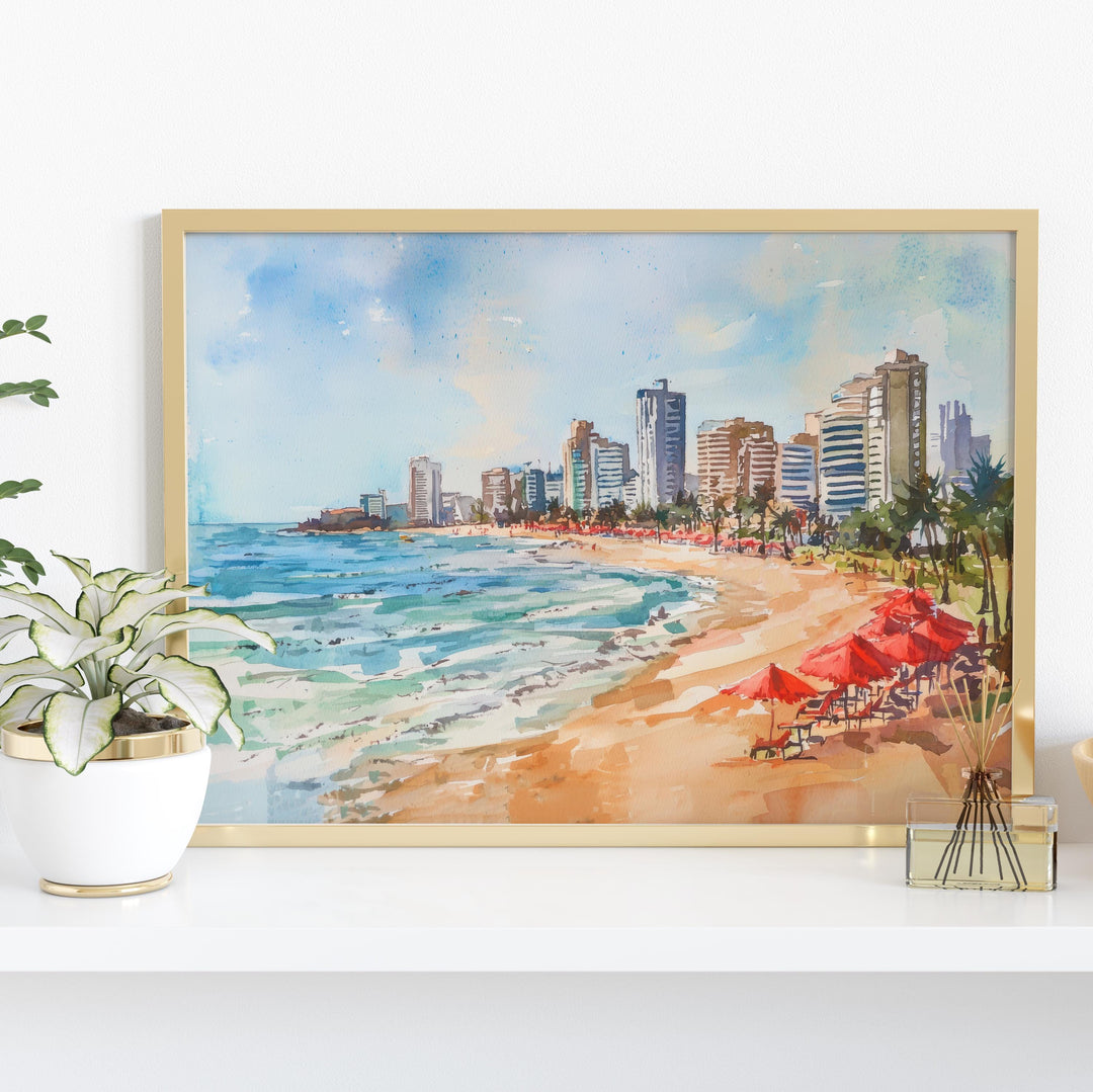 Durban Watercolor Poster Beach Promenade Wall Art Durban Wall Hanging Home Décor Durban Gift Art Lovers South Africa Wall Art