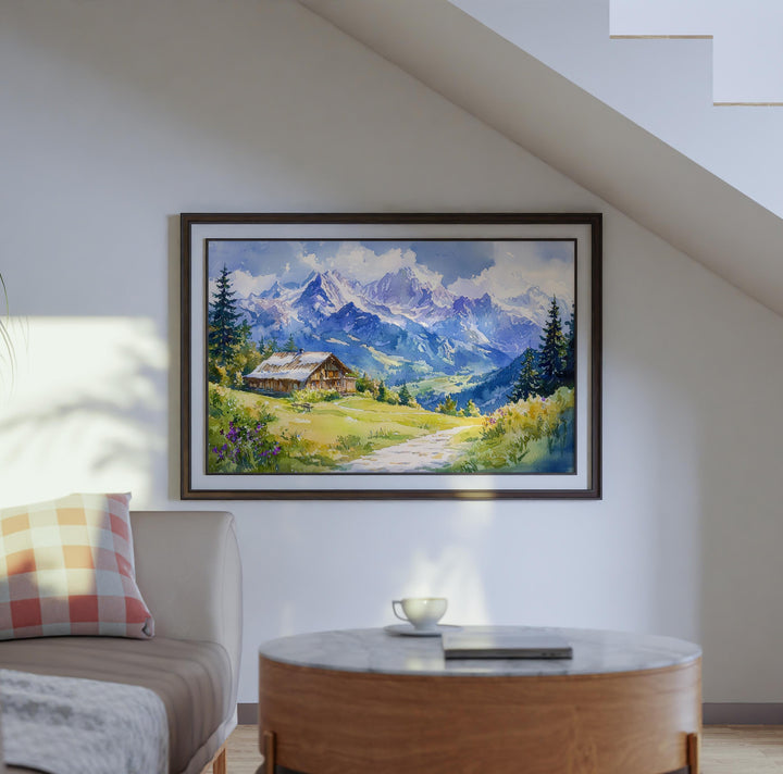 French Alps Watercolor Poster Mountain Scenery Wall Art French Alps Wall Hanging Home Décor French Alps Gift Art Lovers France Wall Art