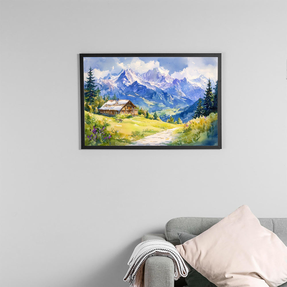 French Alps Watercolor Poster Mountain Scenery Wall Art French Alps Wall Hanging Home Décor French Alps Gift Art Lovers France Wall Art