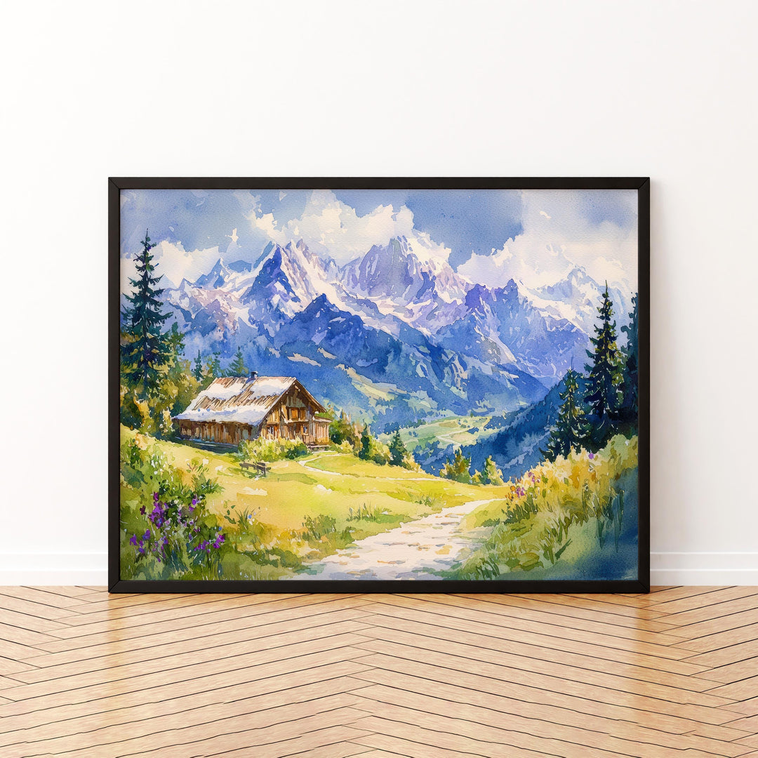 French Alps Watercolor Poster Mountain Scenery Wall Art French Alps Wall Hanging Home Décor French Alps Gift Art Lovers France Wall Art