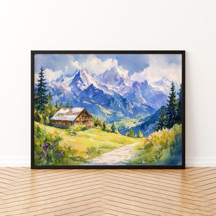 French Alps Watercolor Poster Mountain Scenery Wall Art French Alps Wall Hanging Home Décor French Alps Gift Art Lovers France Wall Art