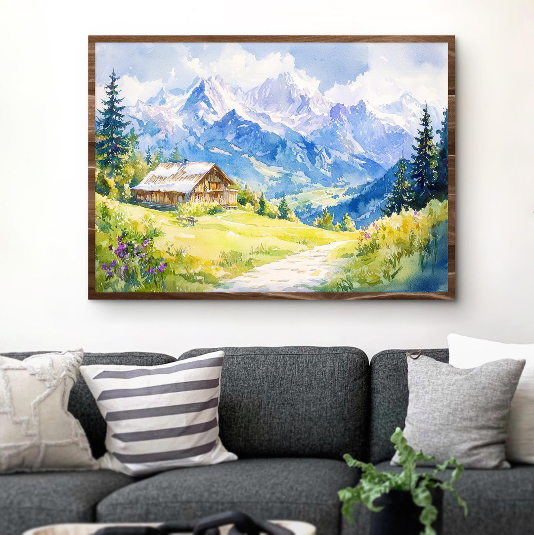 French Alps Watercolor Poster Mountain Scenery Wall Art French Alps Wall Hanging Home Décor French Alps Gift Art Lovers France Wall Art