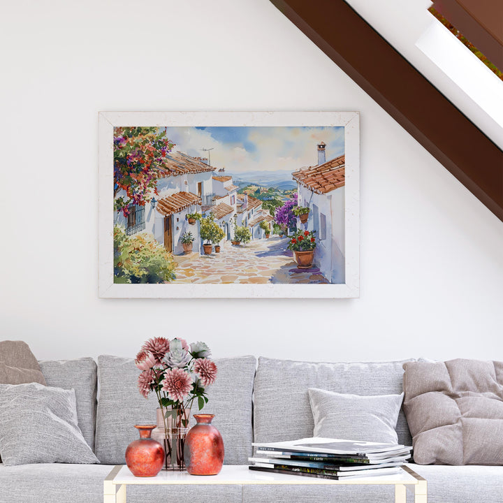 Mijas watercolor poster Wall Art Mijas Wall Hanging Home Décor Mijas Gift Art Lovers Spain Wall Art