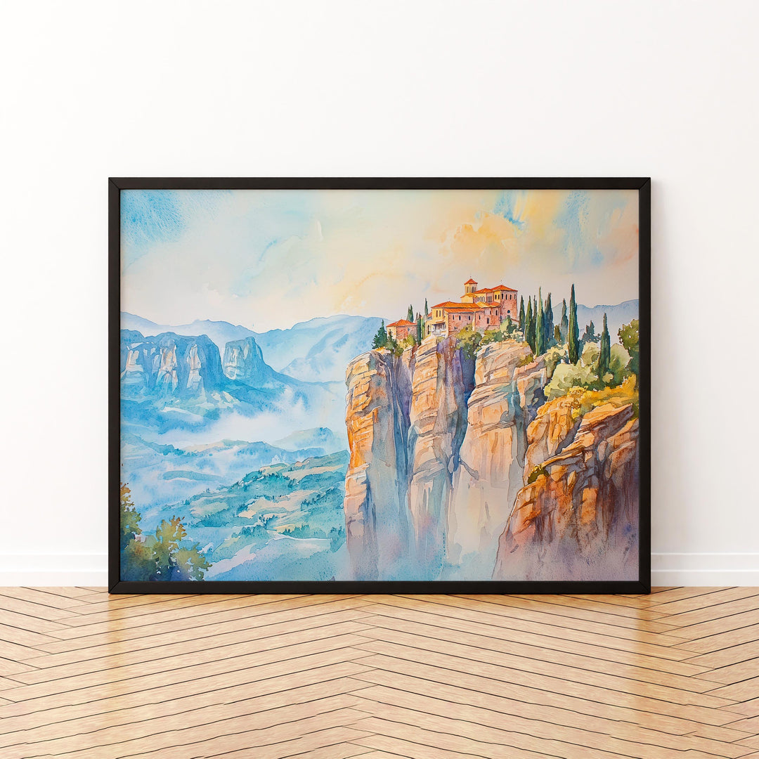 Meteora watercolor poster Wall Art Meteora Wall Hanging Home Décor Meteora Gift Art Lovers Greece Wall Art