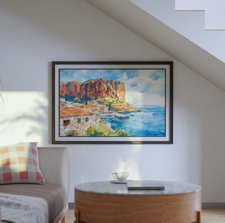 Monemvasia watercolor poster Wall Art Monemvasia Wall Hanging Home Décor Monemvasia Gift Art Lovers Greece Wall Art