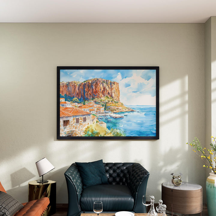 Monemvasia watercolor poster Wall Art Monemvasia Wall Hanging Home Décor Monemvasia Gift Art Lovers Greece Wall Art