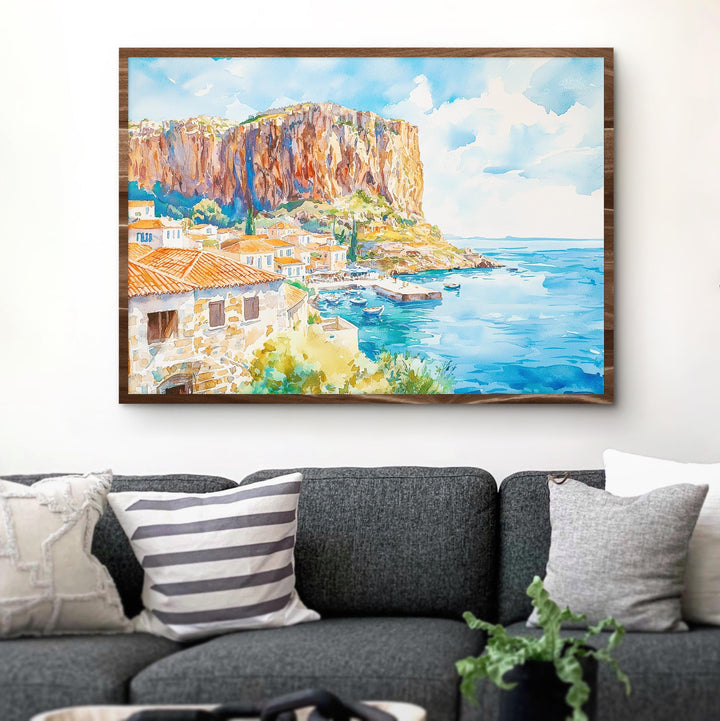 Monemvasia watercolor poster Wall Art Monemvasia Wall Hanging Home Décor Monemvasia Gift Art Lovers Greece Wall Art