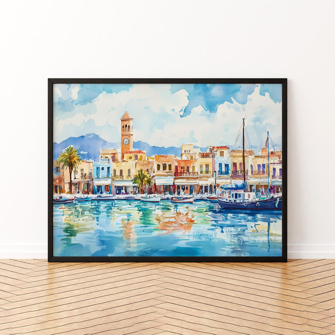 Rethymno watercolor poster Wall Art Rethymno Wall Hanging Home Décor Rethymno Gift Art Lovers Greece Wall Art