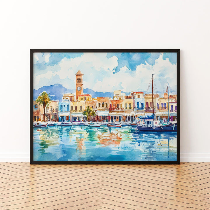 Rethymno watercolor poster Wall Art Rethymno Wall Hanging Home Décor Rethymno Gift Art Lovers Greece Wall Art