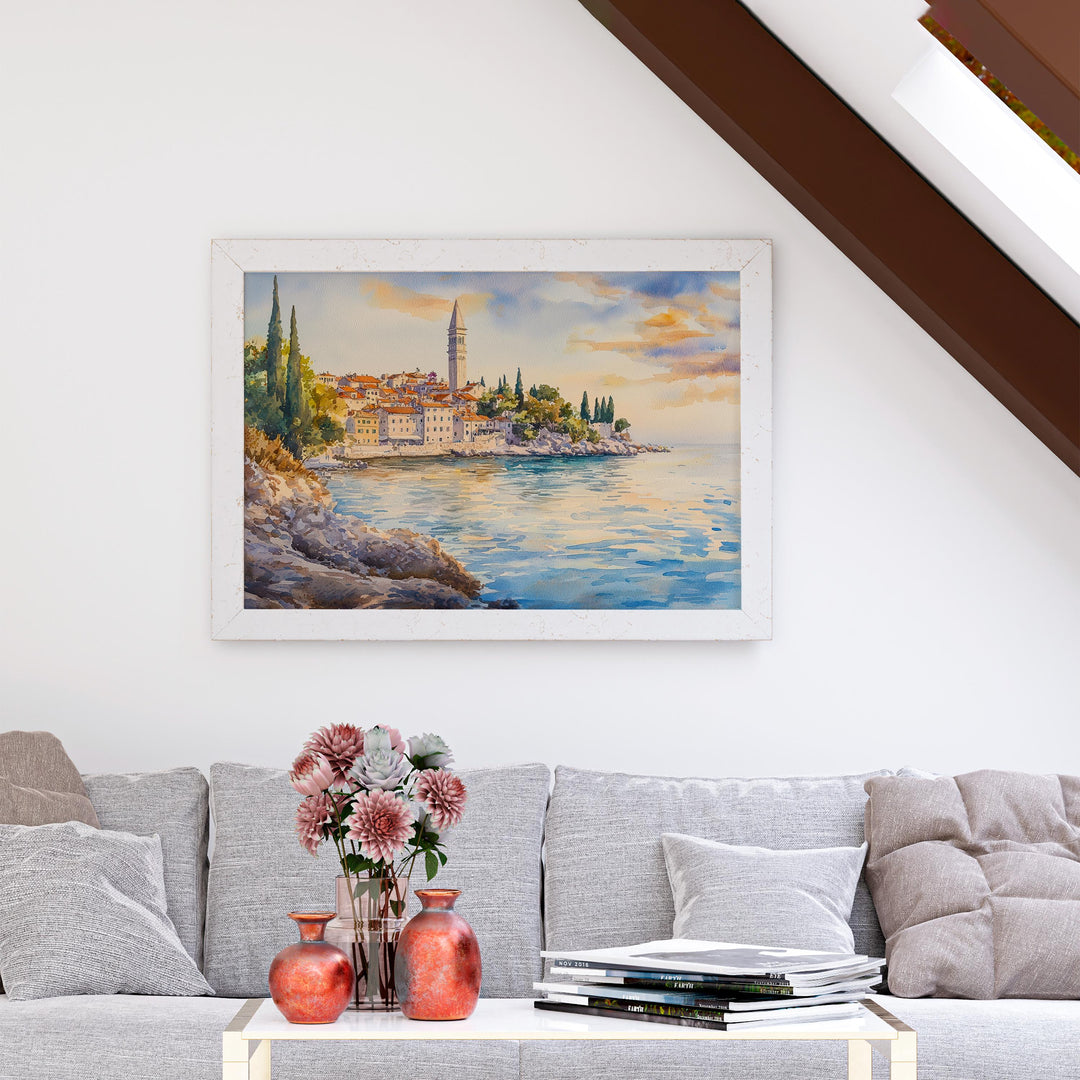 Rovinj Watercolor Travel Poster Old Town Coastal Art Print Croatia Wall Decor Charming Gift for Art Lovers Istria Travel Art