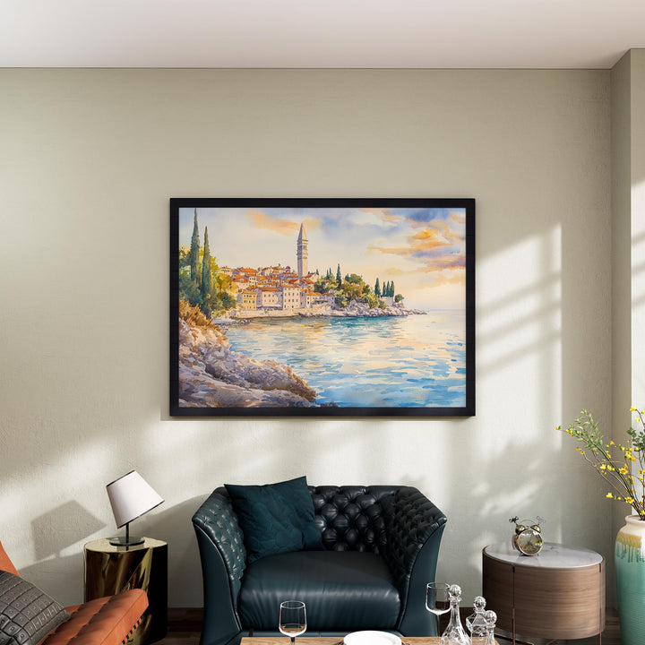 Rovinj Watercolor Travel Poster Old Town Coastal Art Print Croatia Wall Decor Charming Gift for Art Lovers Istria Travel Art