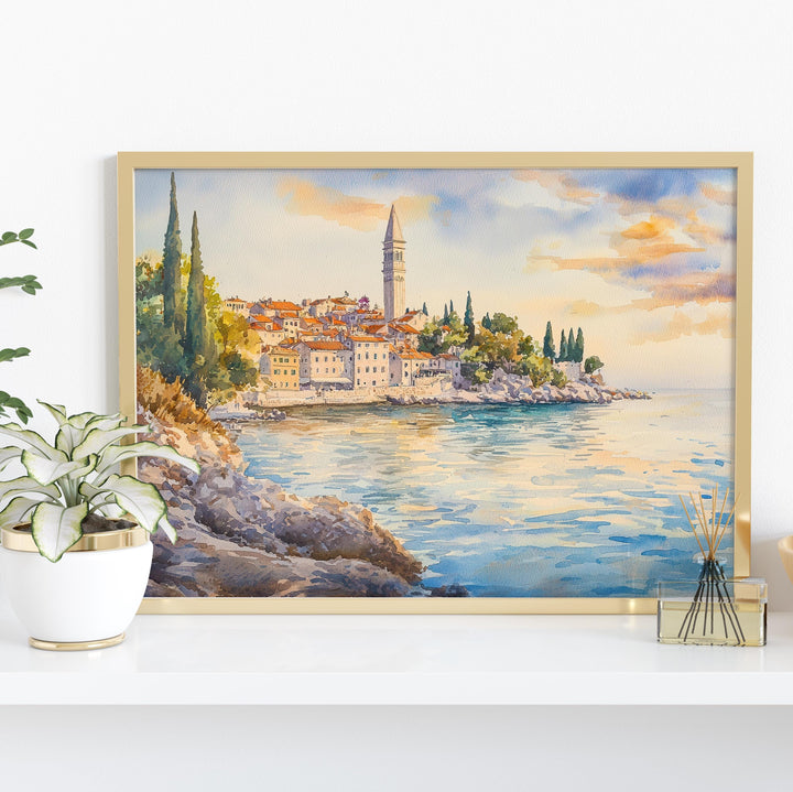 Rovinj Watercolor Travel Poster Old Town Coastal Art Print Croatia Wall Decor Charming Gift for Art Lovers Istria Travel Art