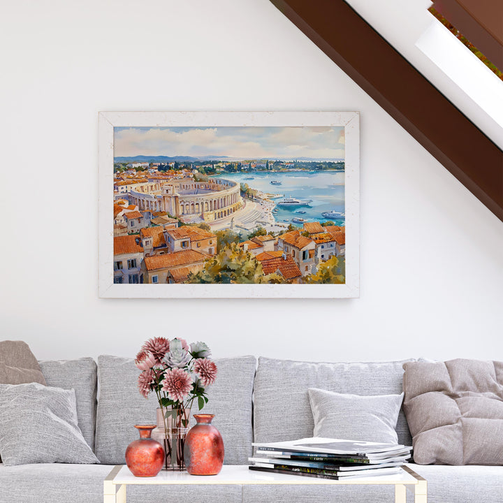 Pula Watercolor Travel Poster Roman Amphitheater Art Print Croatia Wall Decor Istria Gift For History Lovers Croatia Wall Art