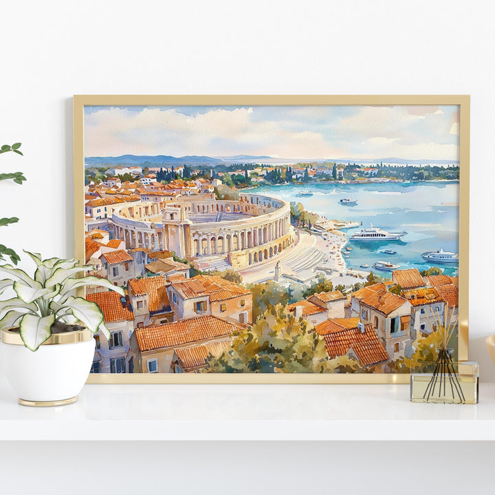 Pula Watercolor Travel Poster Roman Amphitheater Art Print Croatia Wall Decor Istria Gift For History Lovers Croatia Wall Art