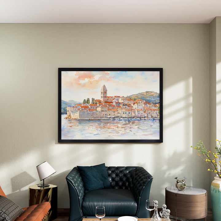 Korčula watercolor poster Wall Art Korčula Wall Hanging Home Décor Korčula Gift Art Lovers Croatia Wall Art
