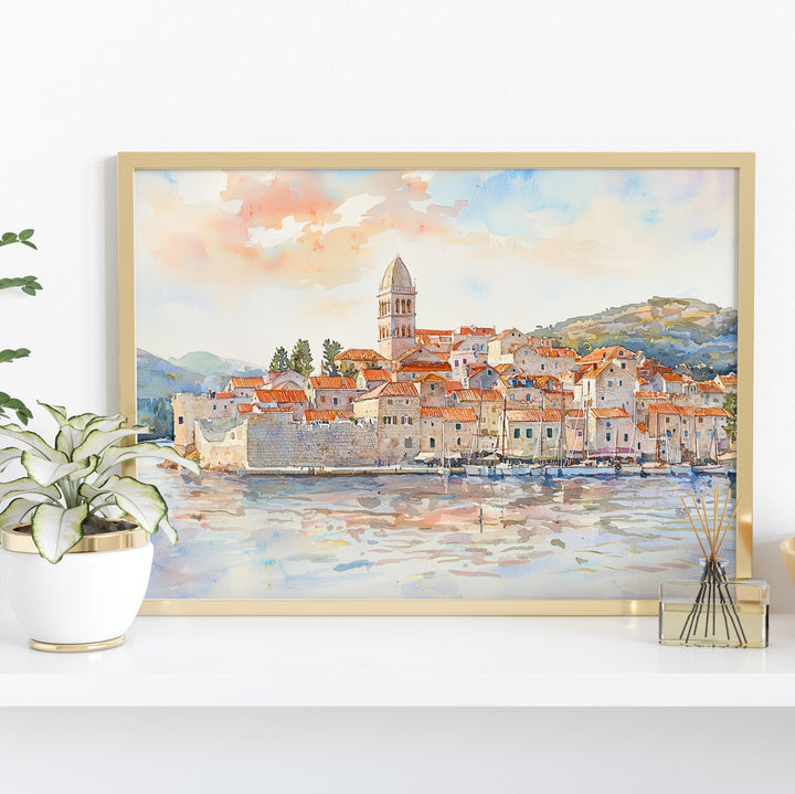Korčula watercolor poster Wall Art Korčula Wall Hanging Home Décor Korčula Gift Art Lovers Croatia Wall Art