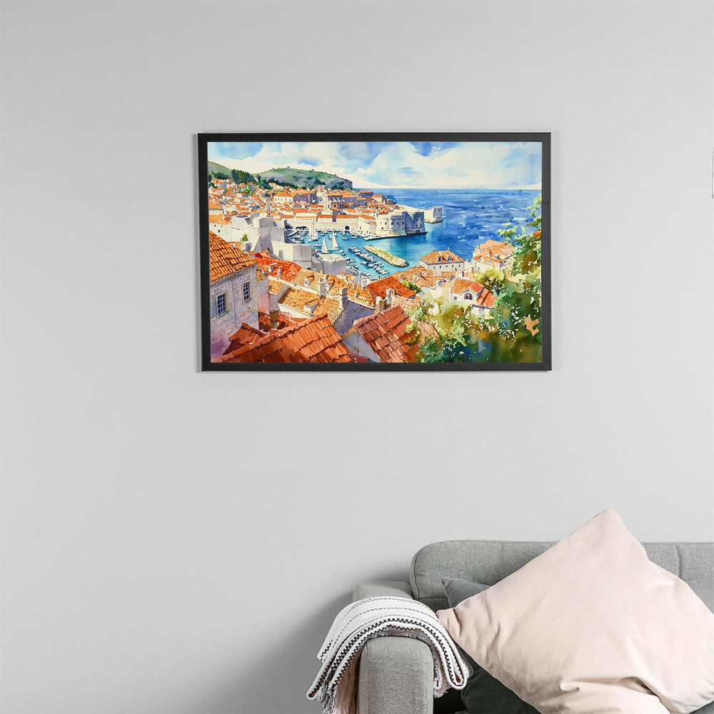 Dubrovnik Watercolor Poster Old City Wall Art Croatia Travel Print Home Decor Gift for Art and Europe Lovers