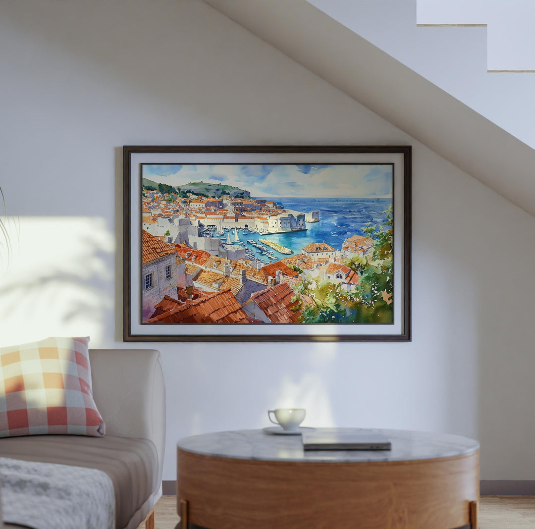 Dubrovnik Watercolor Poster Old City Wall Art Croatia Travel Print Home Decor Gift for Art and Europe Lovers