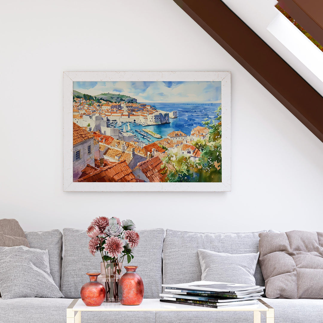 Dubrovnik Watercolor Poster Old City Wall Art Croatia Travel Print Home Decor Gift for Art and Europe Lovers