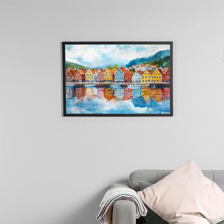 Bergen watercolor poster Wall Art Bergen Wall Hanging Home Décor Bergen Gift Art Lovers Norway Wall Art