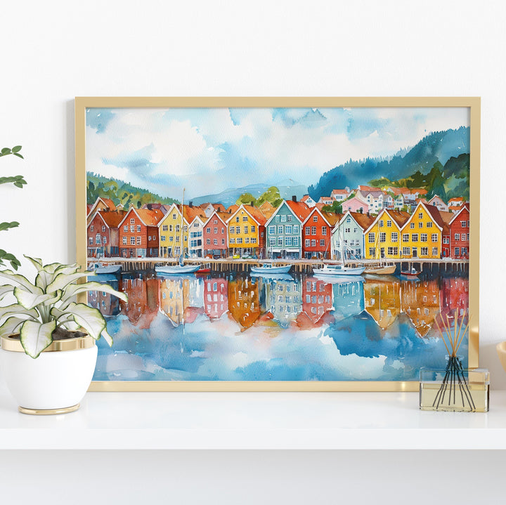 Bergen watercolor poster Wall Art Bergen Wall Hanging Home Décor Bergen Gift Art Lovers Norway Wall Art