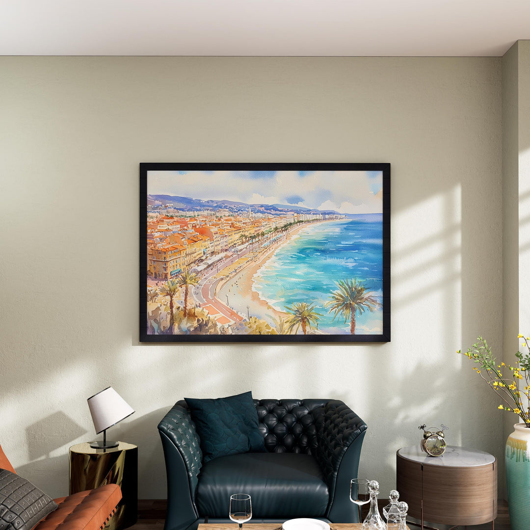 Nice Watercolor Poster Landscape Wall Art Nice Wall Hanging Home Décor Nice Gift Art Lovers France Wall Art