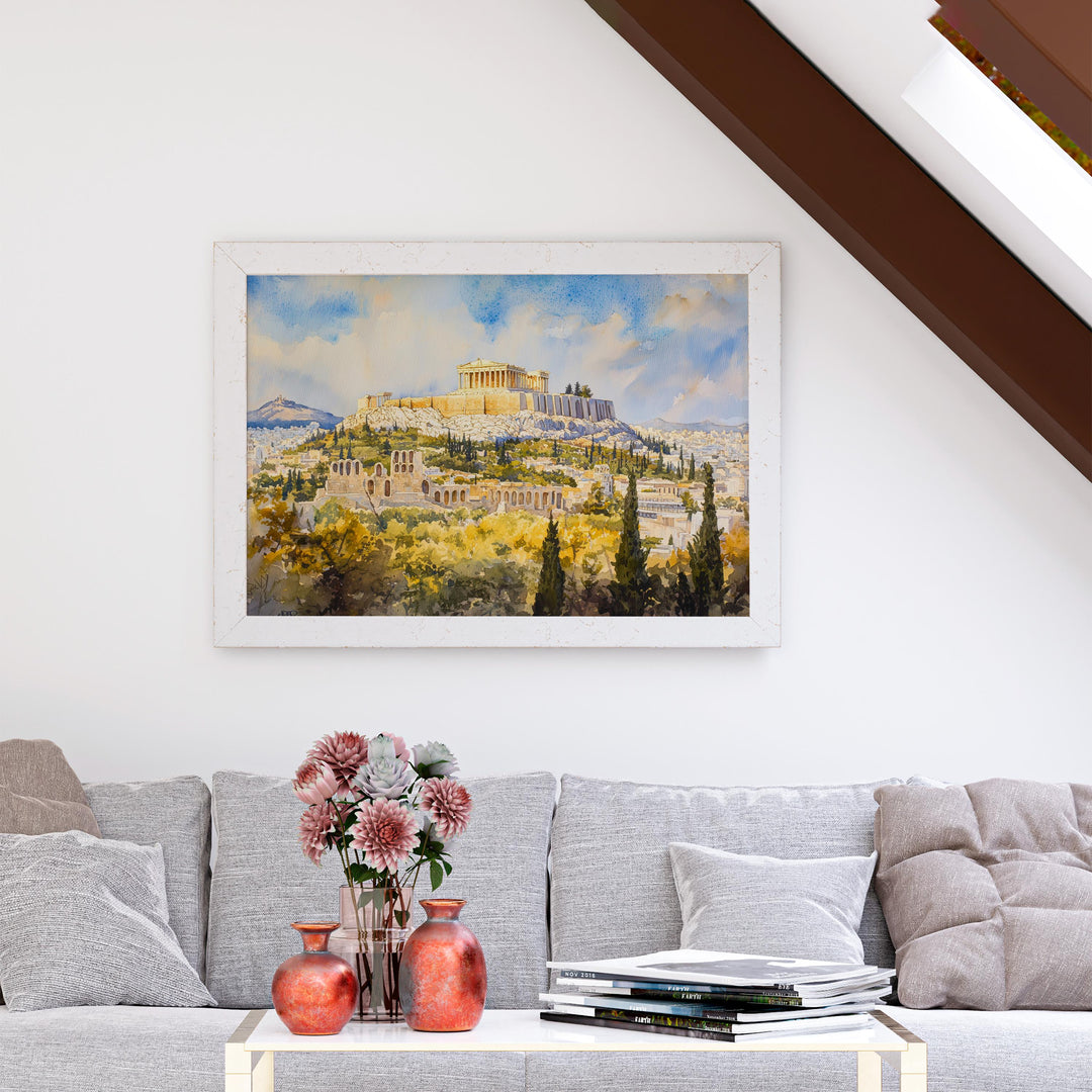 Athens Watercolor Poster Landscape Wall Art Athens Wall Hanging Home Décor Athens Gift Art Lovers Greece Wall Art
