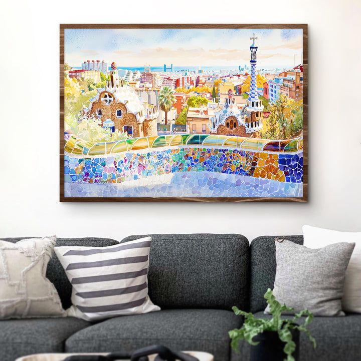 Barcelona Watercolor Poster Landscape Wall Art Barcelona Wall Hanging Home Décor Barcelona Gift Art Lovers Spain Wall Art