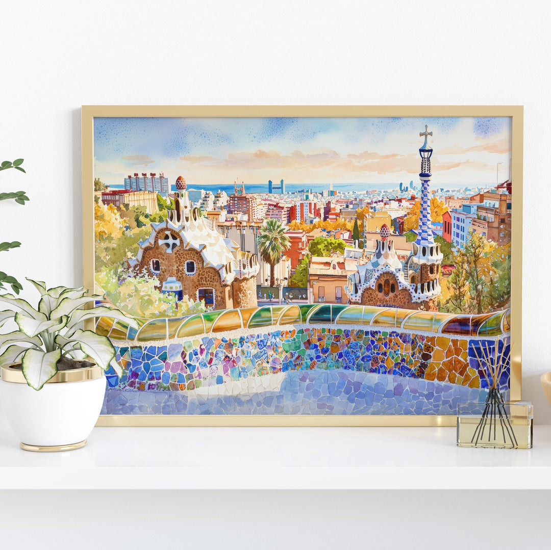 Barcelona Watercolor Poster Landscape Wall Art Barcelona Wall Hanging Home Décor Barcelona Gift Art Lovers Spain Wall Art
