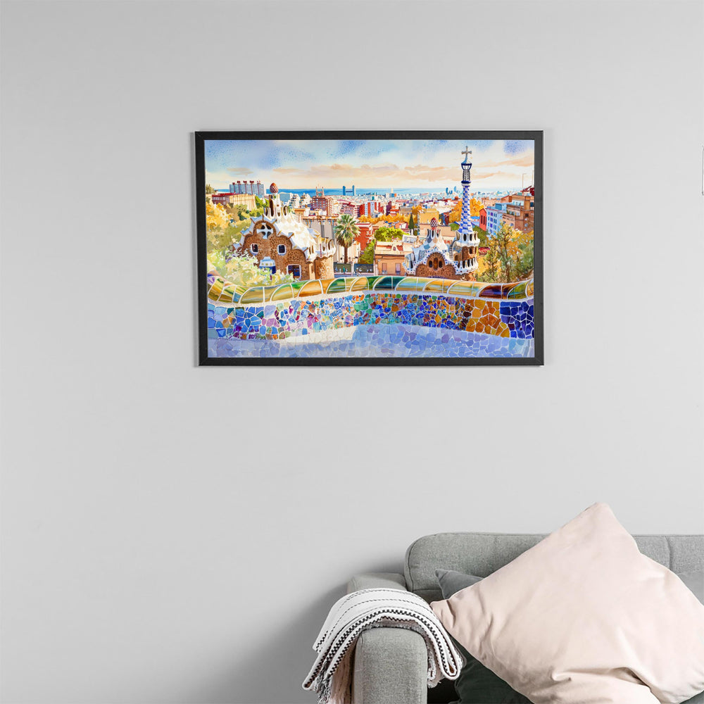 Barcelona Watercolor Poster Landscape Wall Art Barcelona Wall Hanging Home Décor Barcelona Gift Art Lovers Spain Wall Art