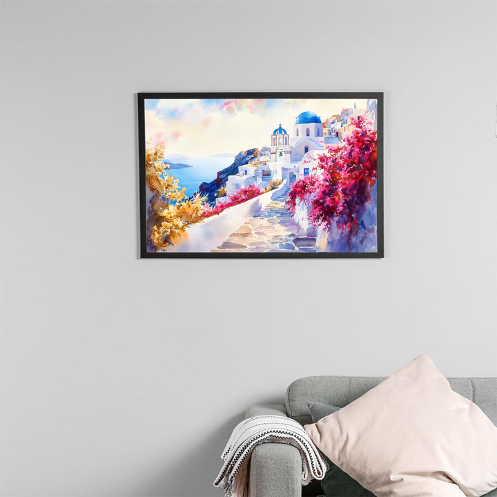 Santorini Watercolor Poster Landscape Wall Art Santorini Wall Hanging Home Décor Santorini Gift Art Lovers Greece Wall Art